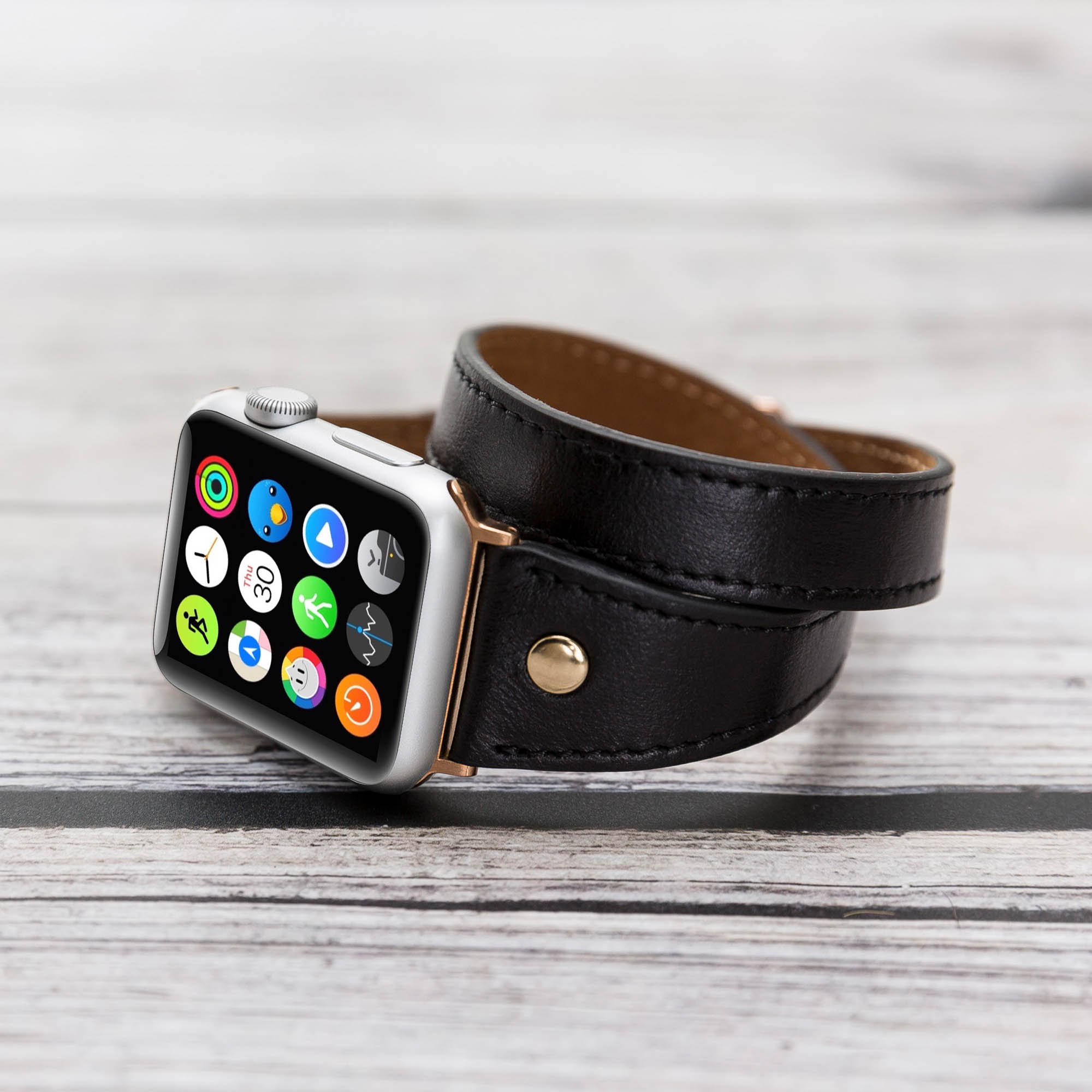 Slim Double Tour Strap: Full Grain Leather Band for Apple Watch 38mm / 40mm - BLACK - saracleather
