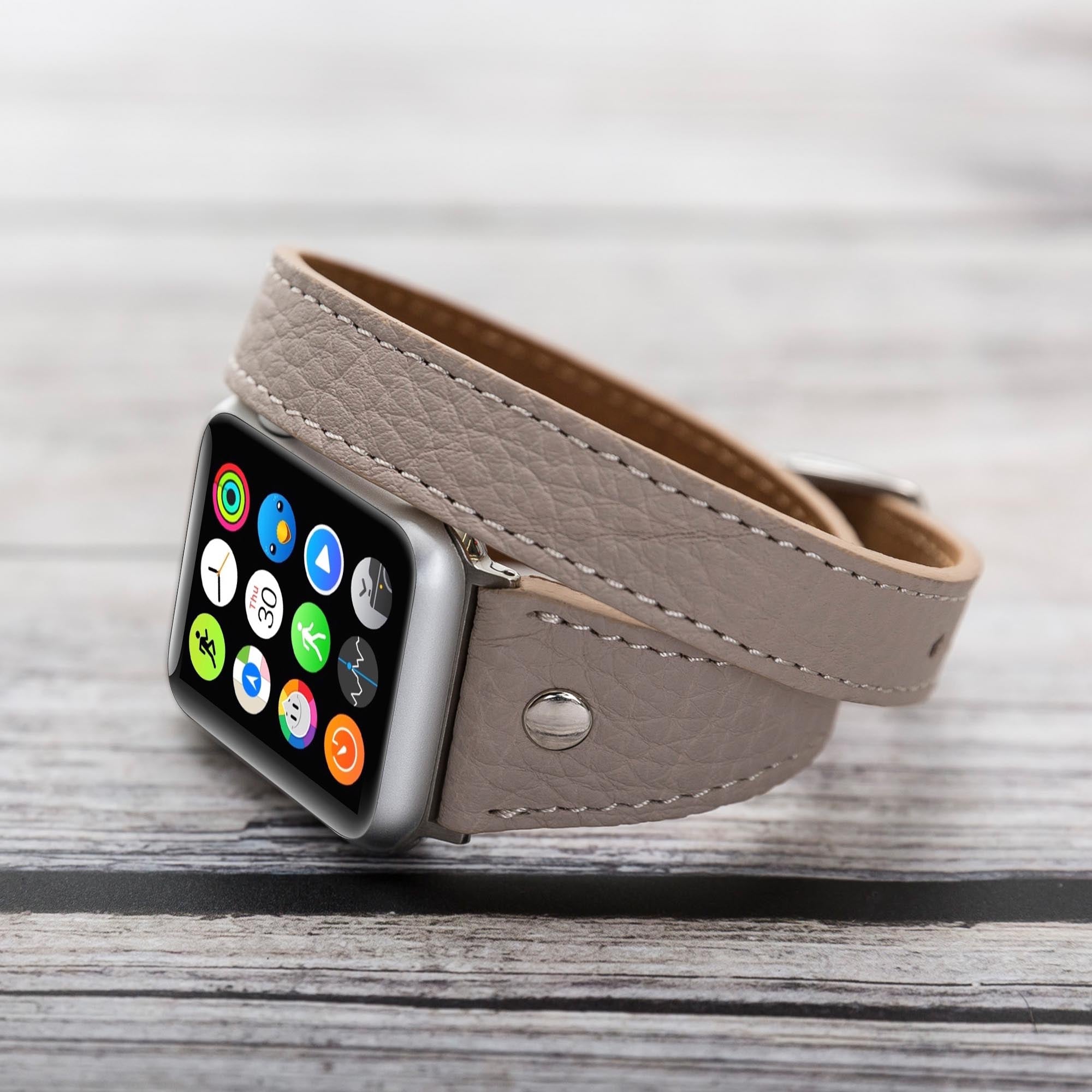 Slim Double Tour Strap: Full Grain Leather Band for Apple Watch 38mm / 40mm - GRAY - saracleather