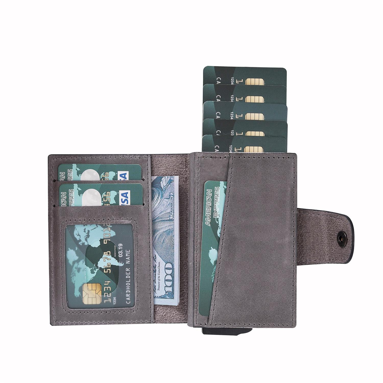 Mondello RFID Blocker Mechanism Pop Up Leather Wallet - EFFECT GRAY - saracleather