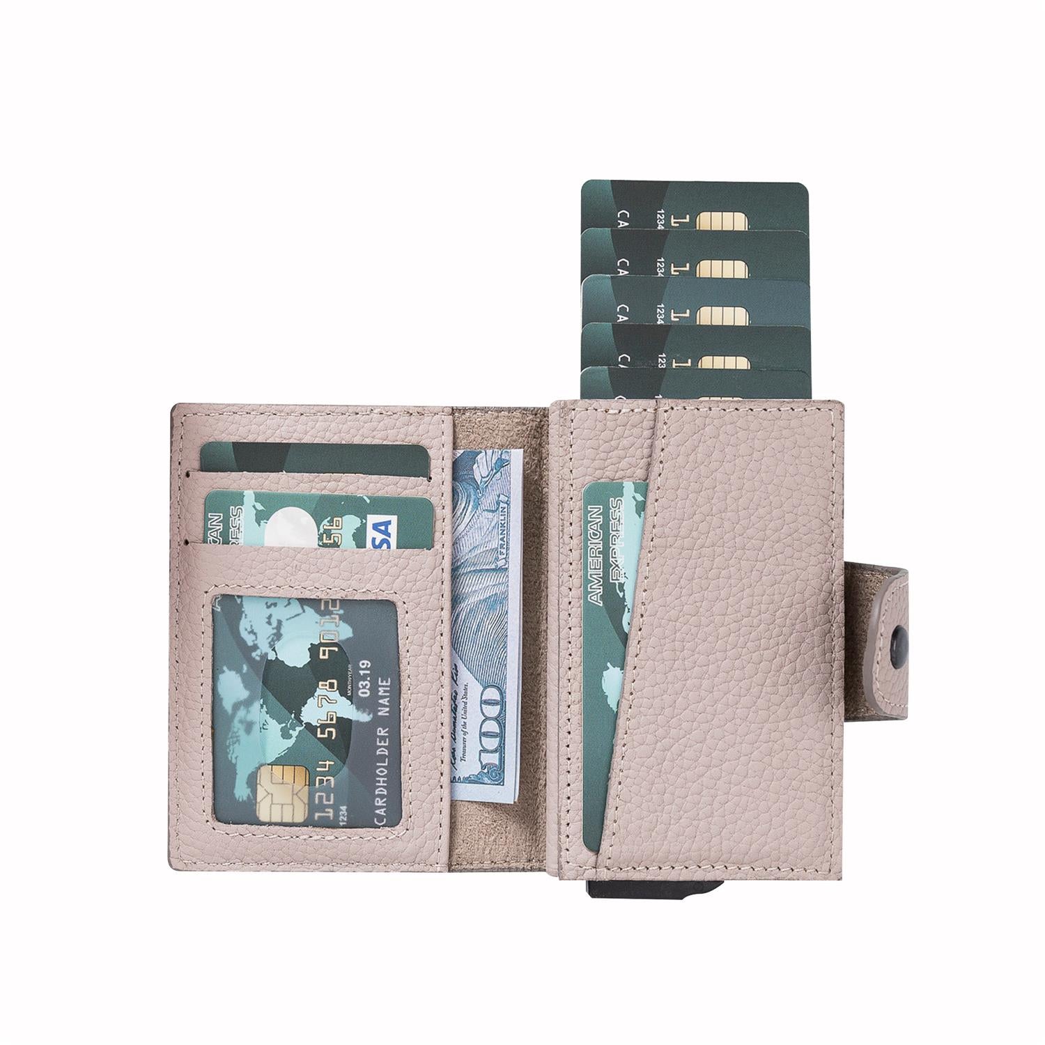 Mondello RFID Blocker Mechanism Pop Up Leather Wallet - GRAY - saracleather