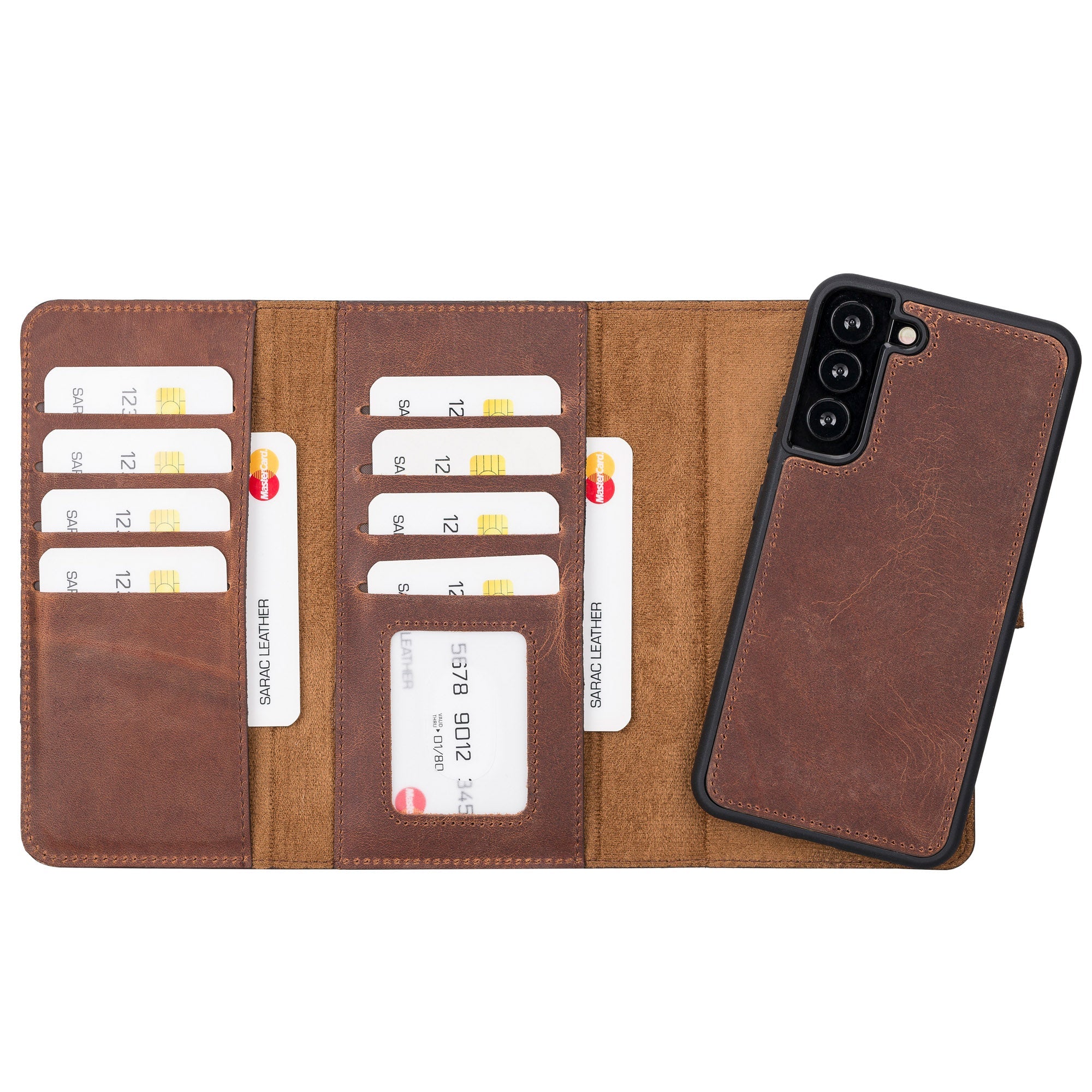 Santa Magnetic Detachable Leather Wallet Case for Samsung Galaxy S23 Plus (6.6") - BROWN