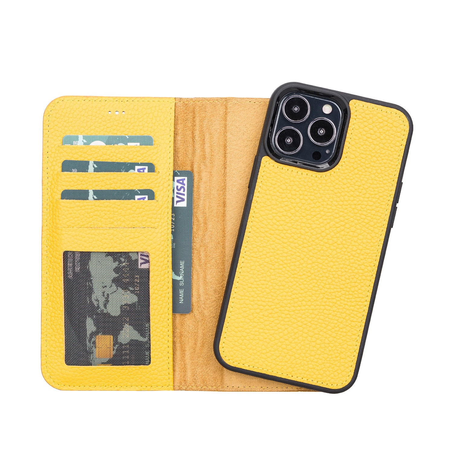 Magic Magnetic Detachable Leather Wallet Case with RFID for iPhone 13 Pro Max (6.7") - YELLOW