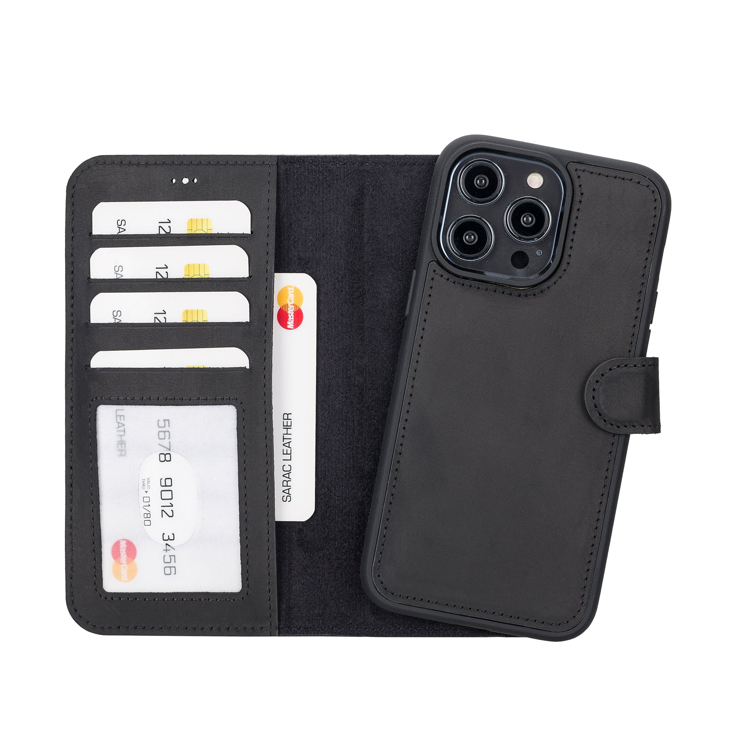 Liluri iPhone 15 Series Magnetic Detachable Genuine Leather Wallet Case
