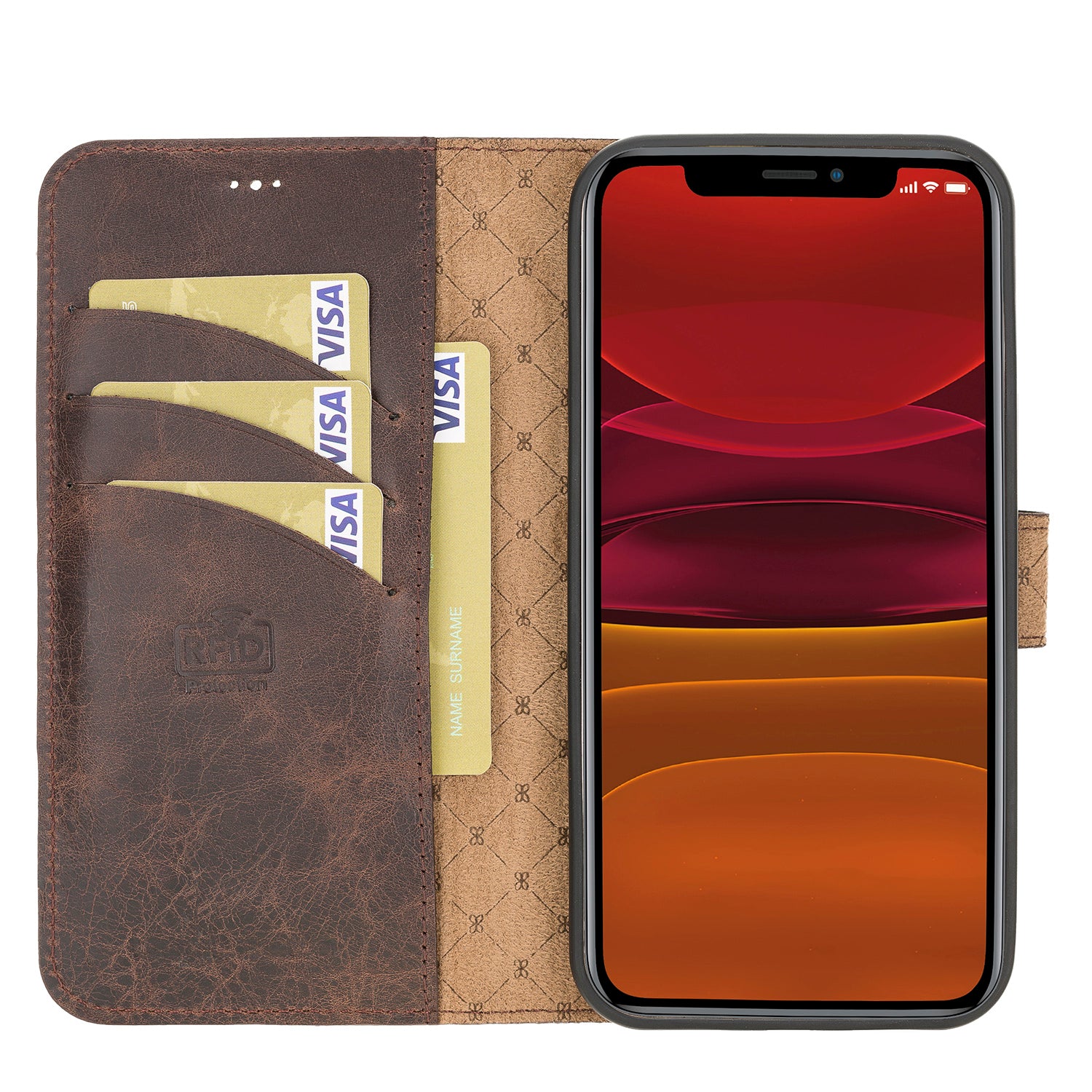 Magic Magnetic Detachable Leather Wallet Case with RFID for iPhone 12 Mini (5.4") - BROWN - saracleather