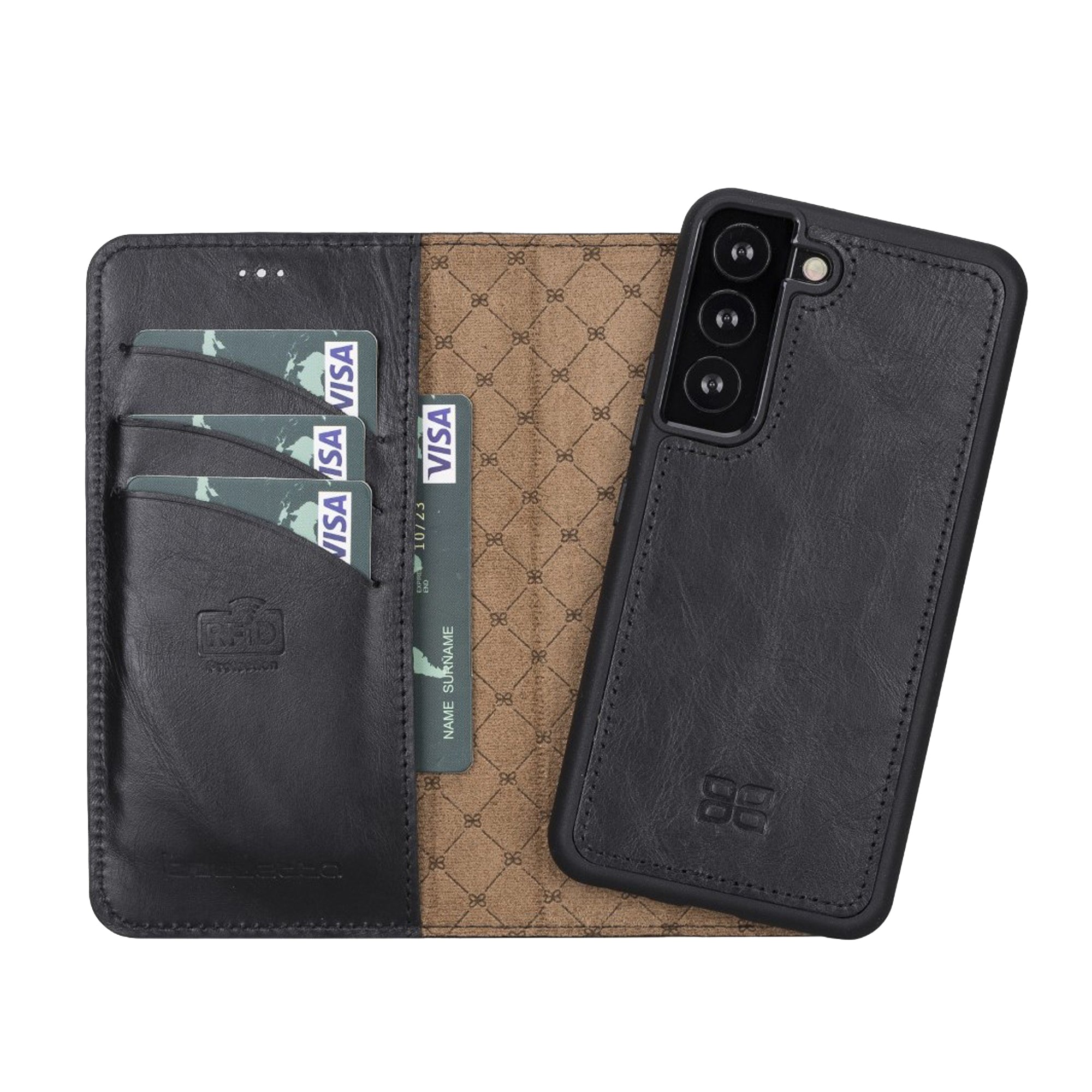 Magic Magnetic Detachable Leather RFID Blocker Wallet Case for Samsung Galaxy S22 (6.1") - BLACK