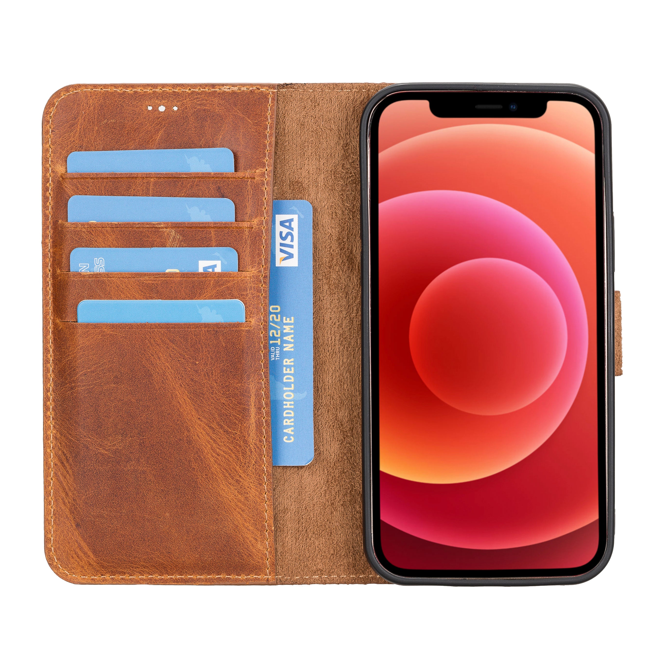 Magic Magnetic Detachable Leather Wallet Case for iPhone 12 Pro (6.1") - TAN - saracleather