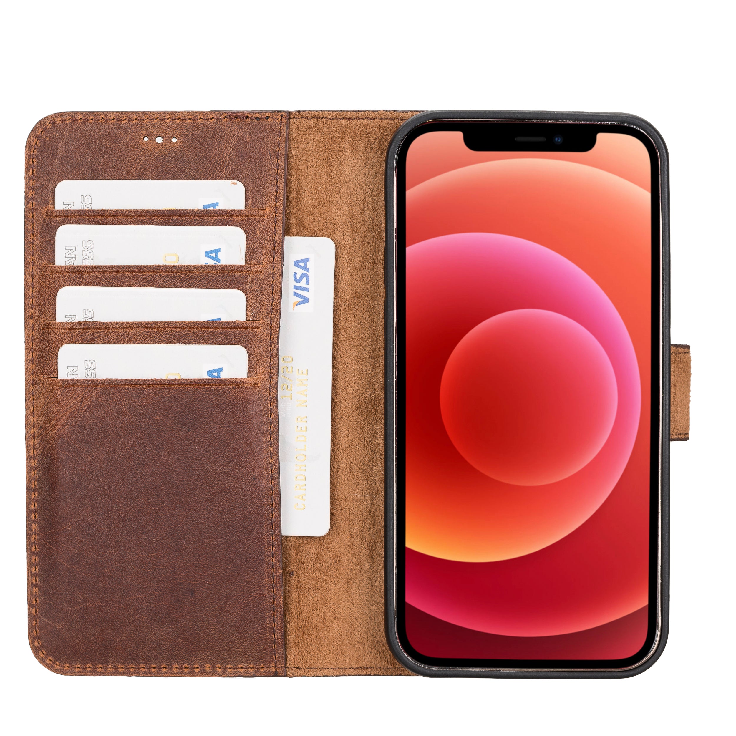Magic Magnetic Detachable Leather Wallet Case for iPhone 12 Pro (6.1") - BROWN - saracleather