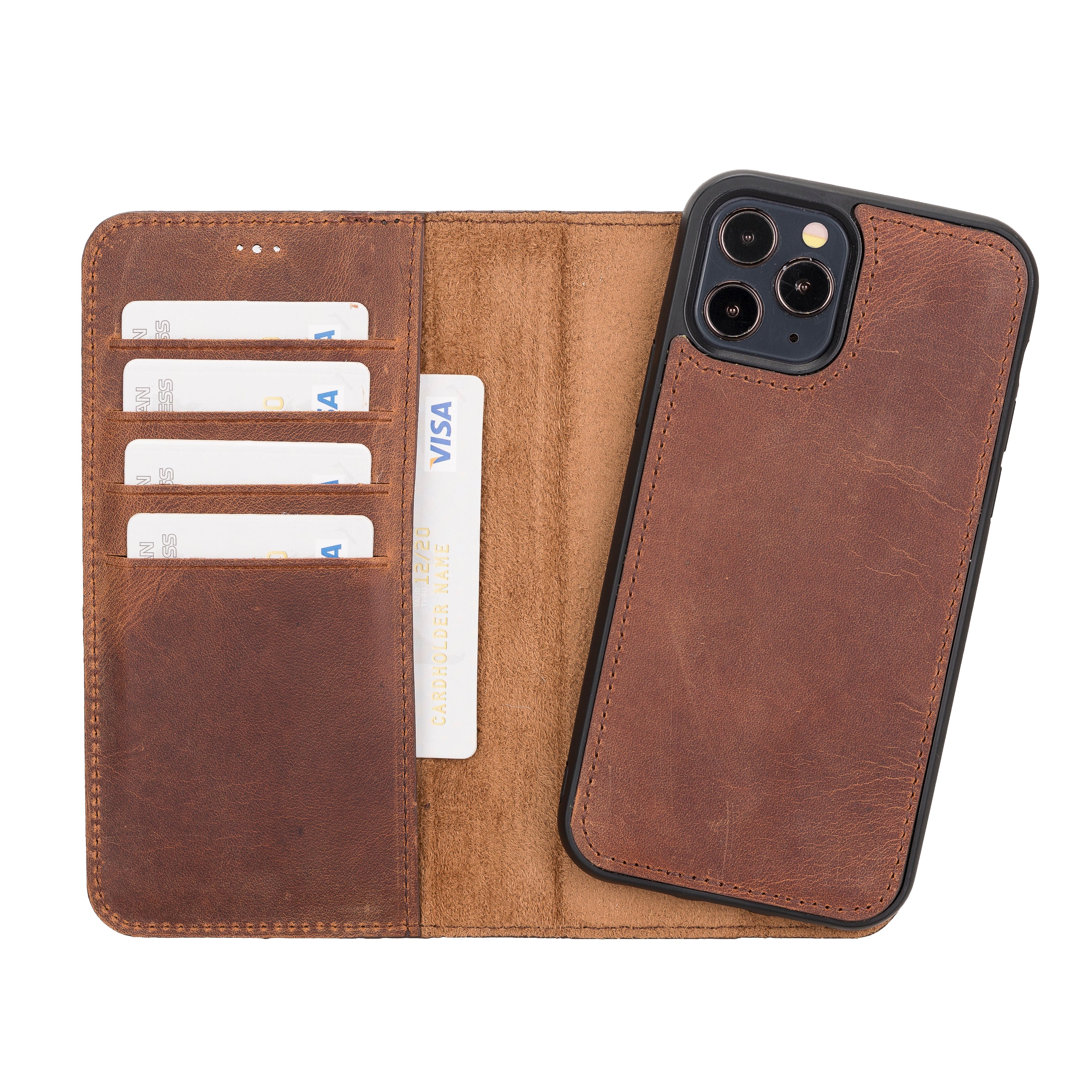 Magic Magnetic Detachable Leather Wallet Case for iPhone 12 Pro (6.1") - BROWN - saracleather
