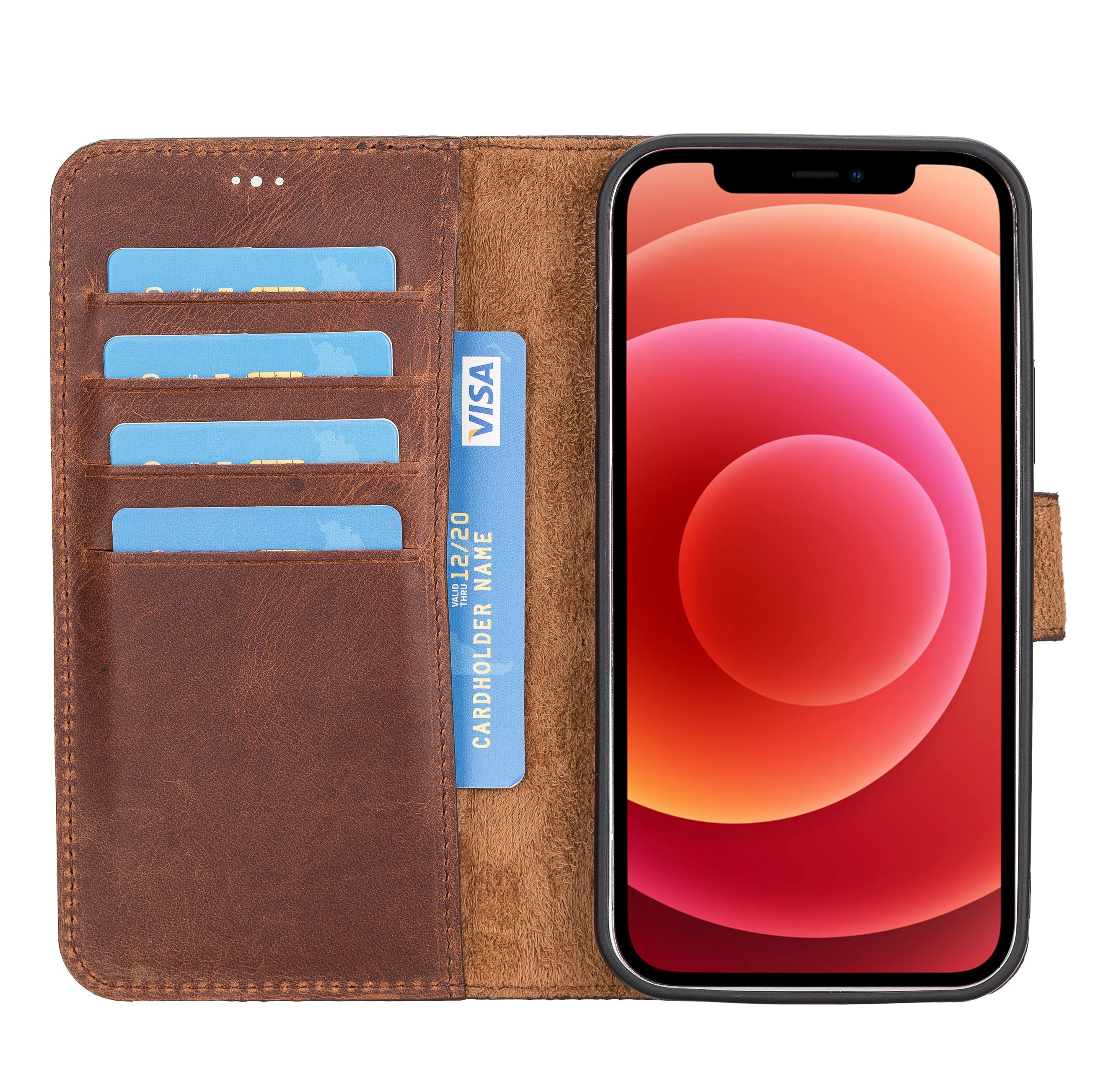 Magic Magnetic Detachable Leather Wallet Case for iPhone 12 (6.1") - BROWN - saracleather