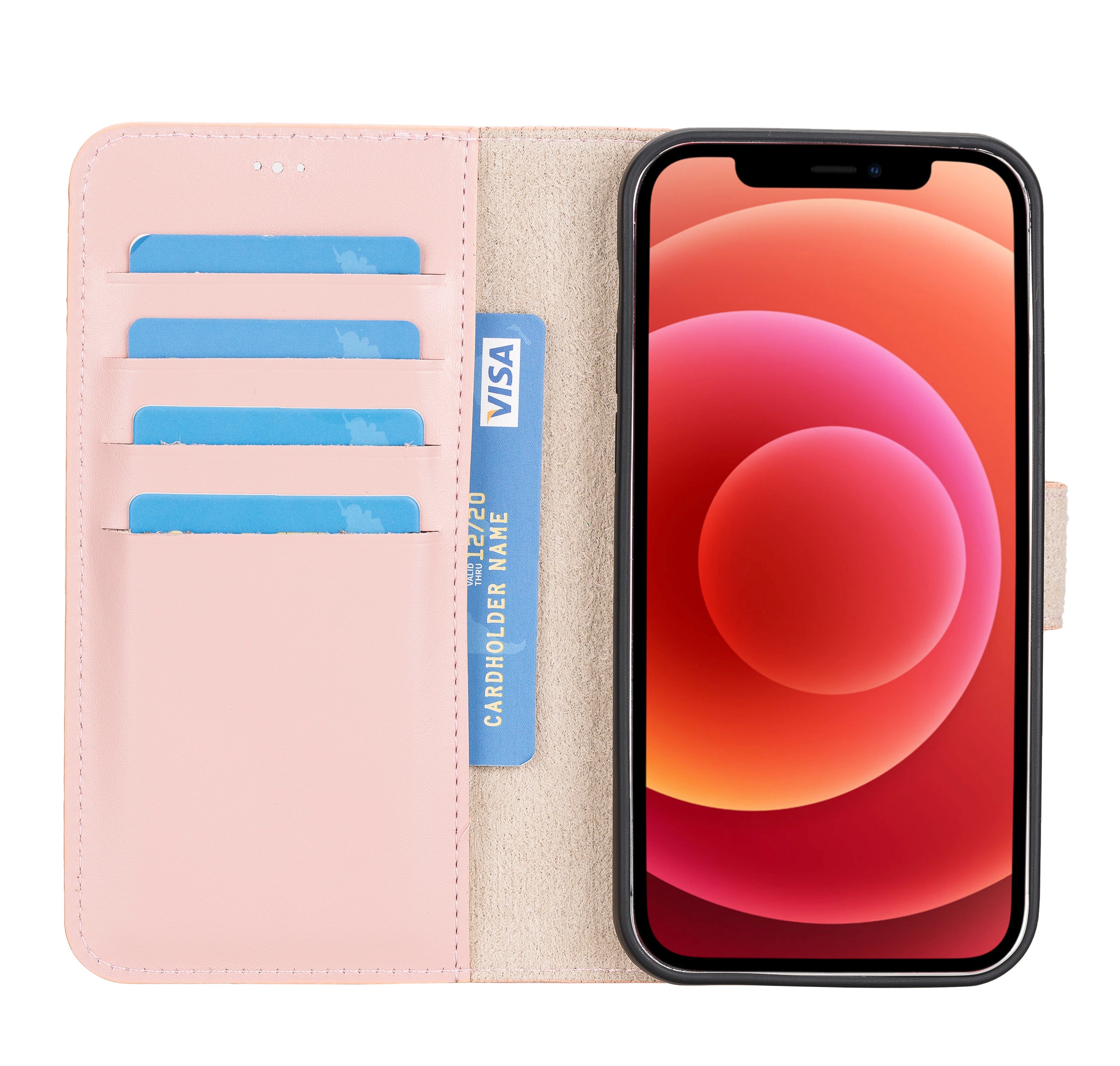 Magic Magnetic Detachable Leather Wallet Case for iPhone 12 (6.1") - PINK - saracleather