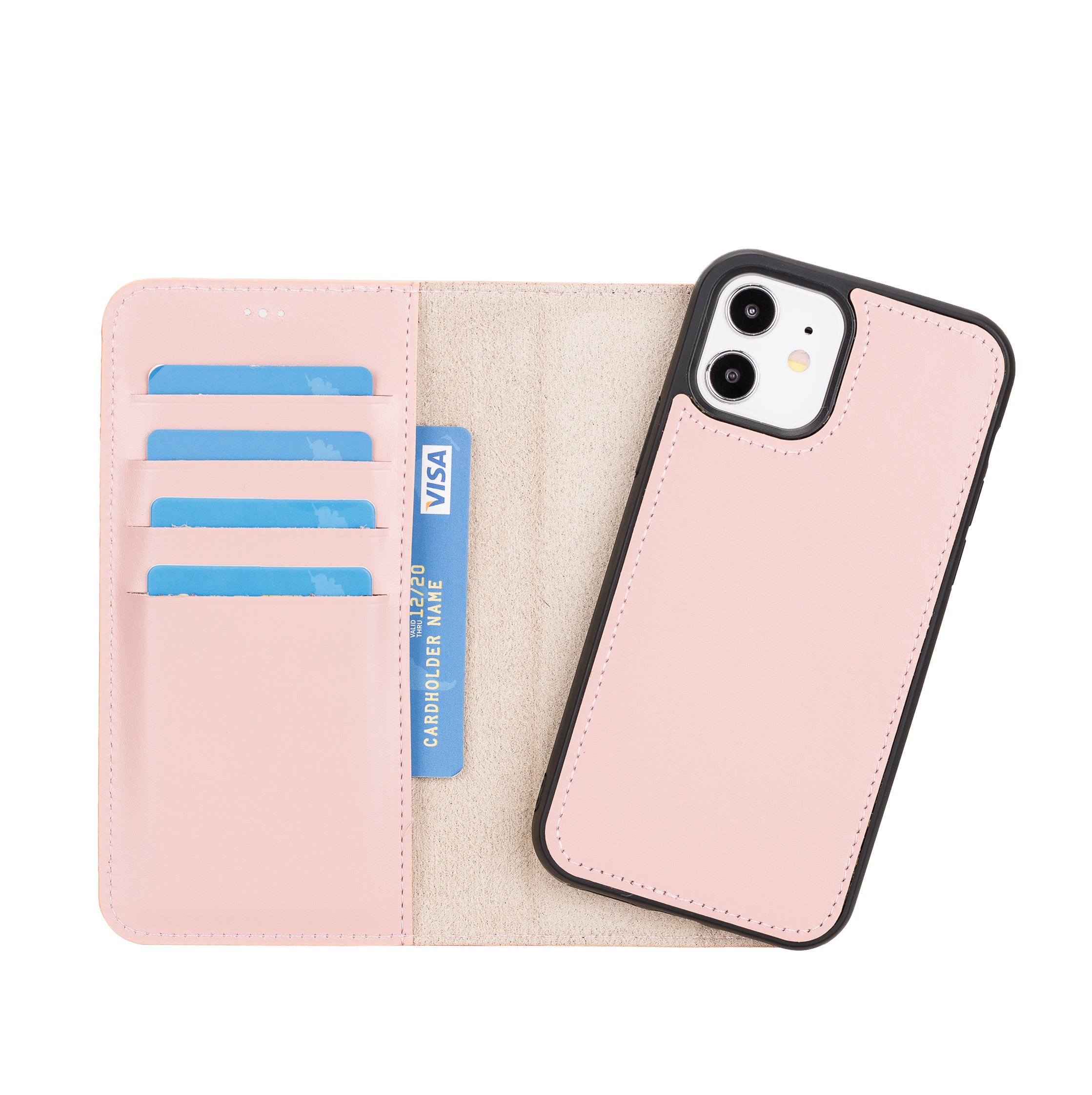 Magic Magnetic Detachable Leather Wallet Case for iPhone 12 (6.1") - PINK - saracleather