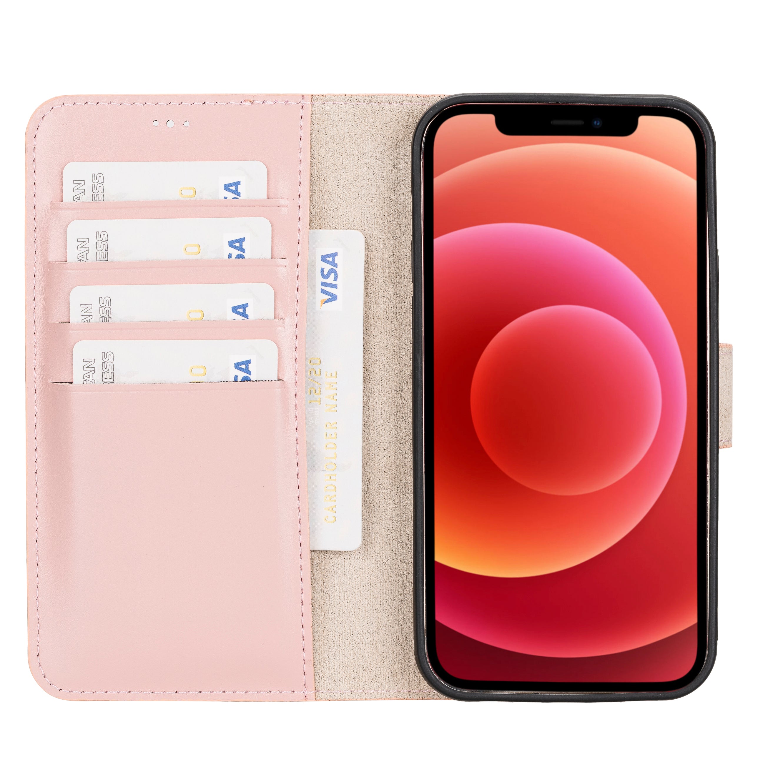 Magic Magnetic Detachable Leather Wallet Case for iPhone 12 Pro (6.1") - PINK - saracleather