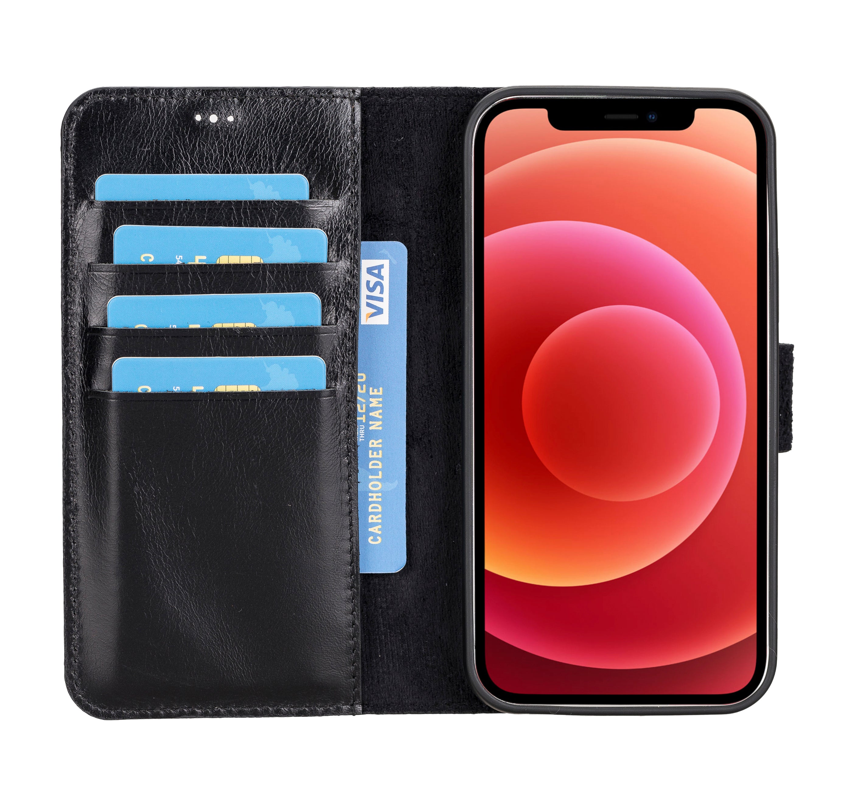 Magic Magnetic Detachable Leather Wallet Case for iPhone 12 (6.1") - BLACK - saracleather