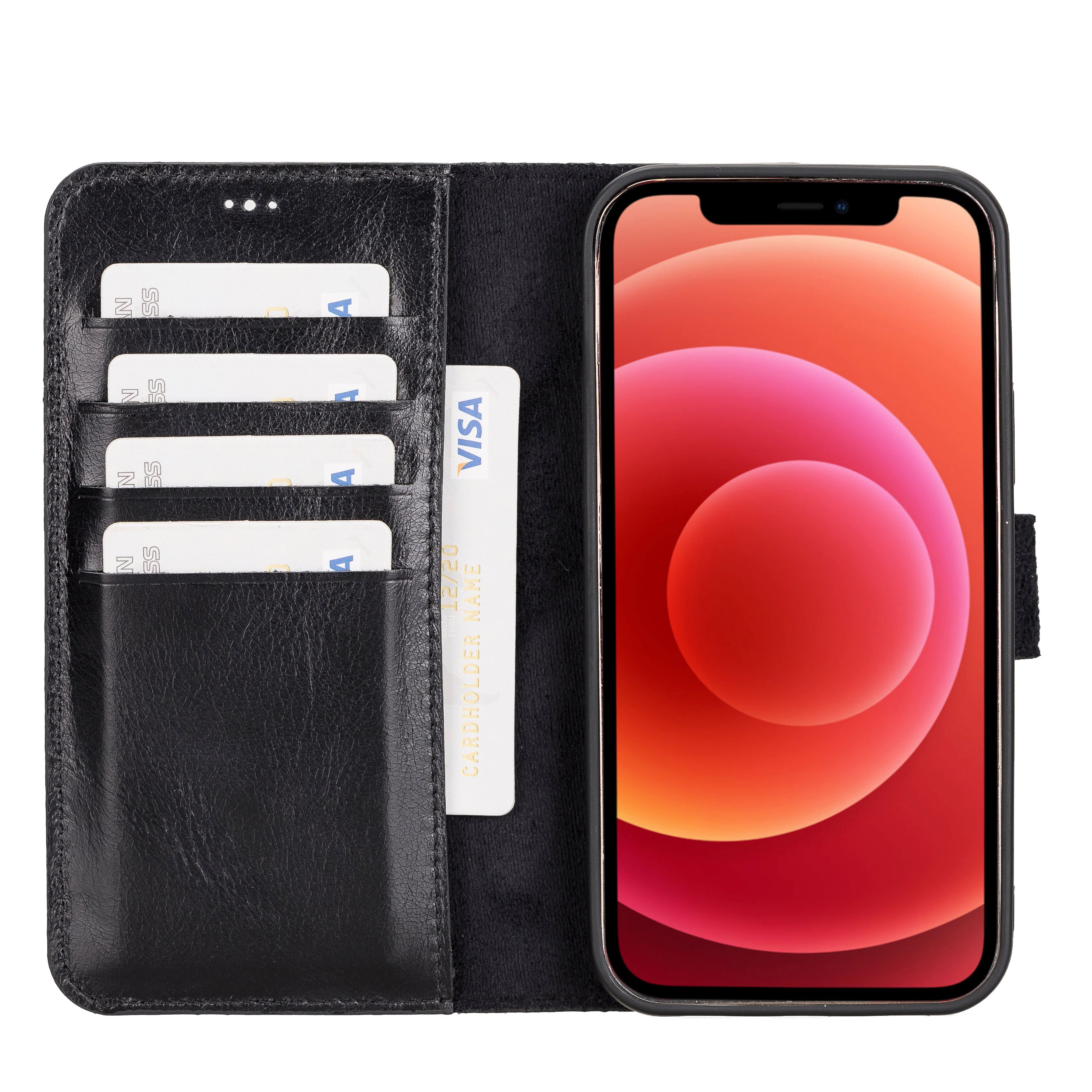 Magic Magnetic Detachable Leather Wallet Case for iPhone 12 Pro (6.1") - BLACK - saracleather