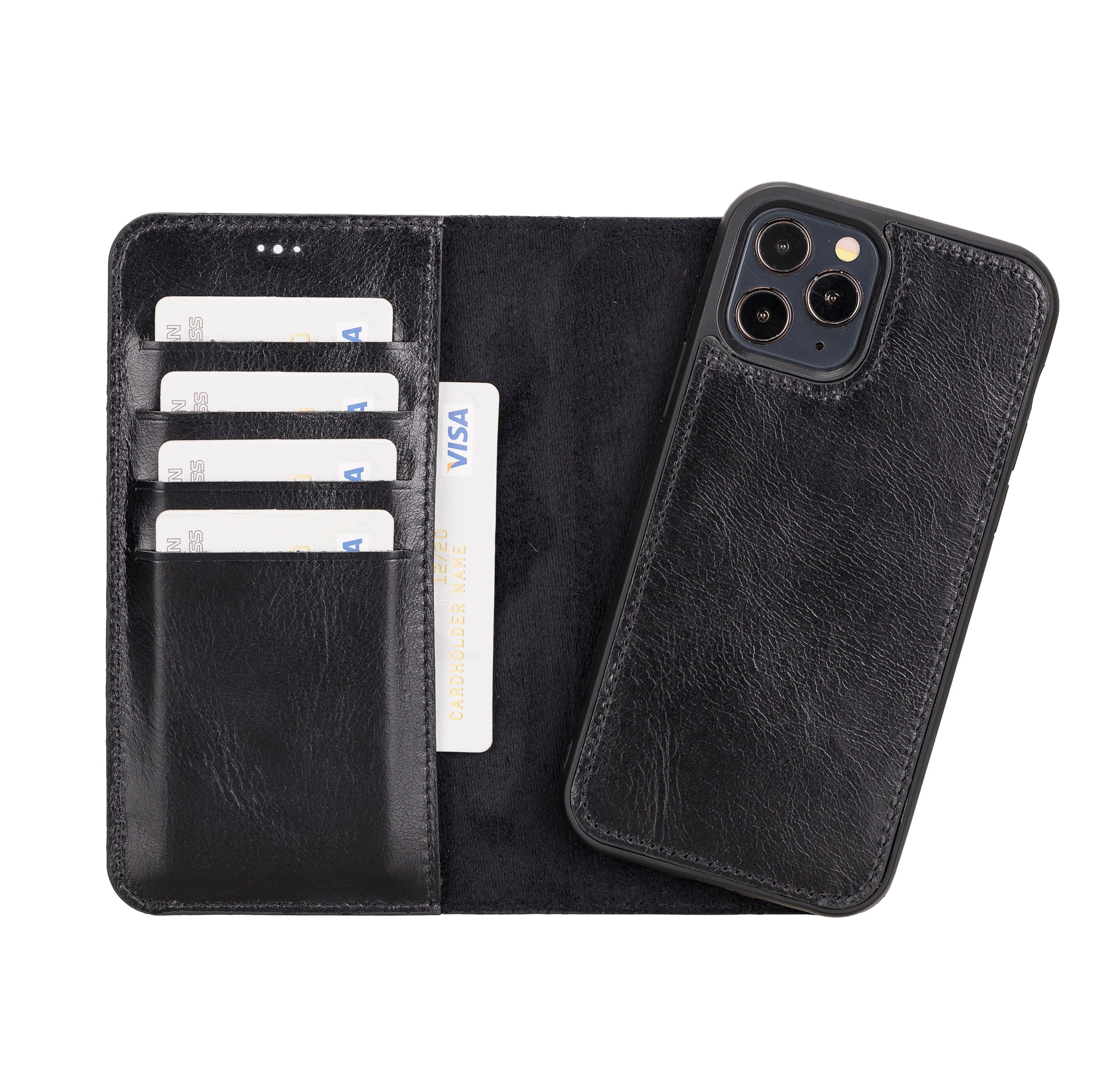 Magic Magnetic Detachable Leather Wallet Case for iPhone 12 Pro (6.1") - BLACK - saracleather
