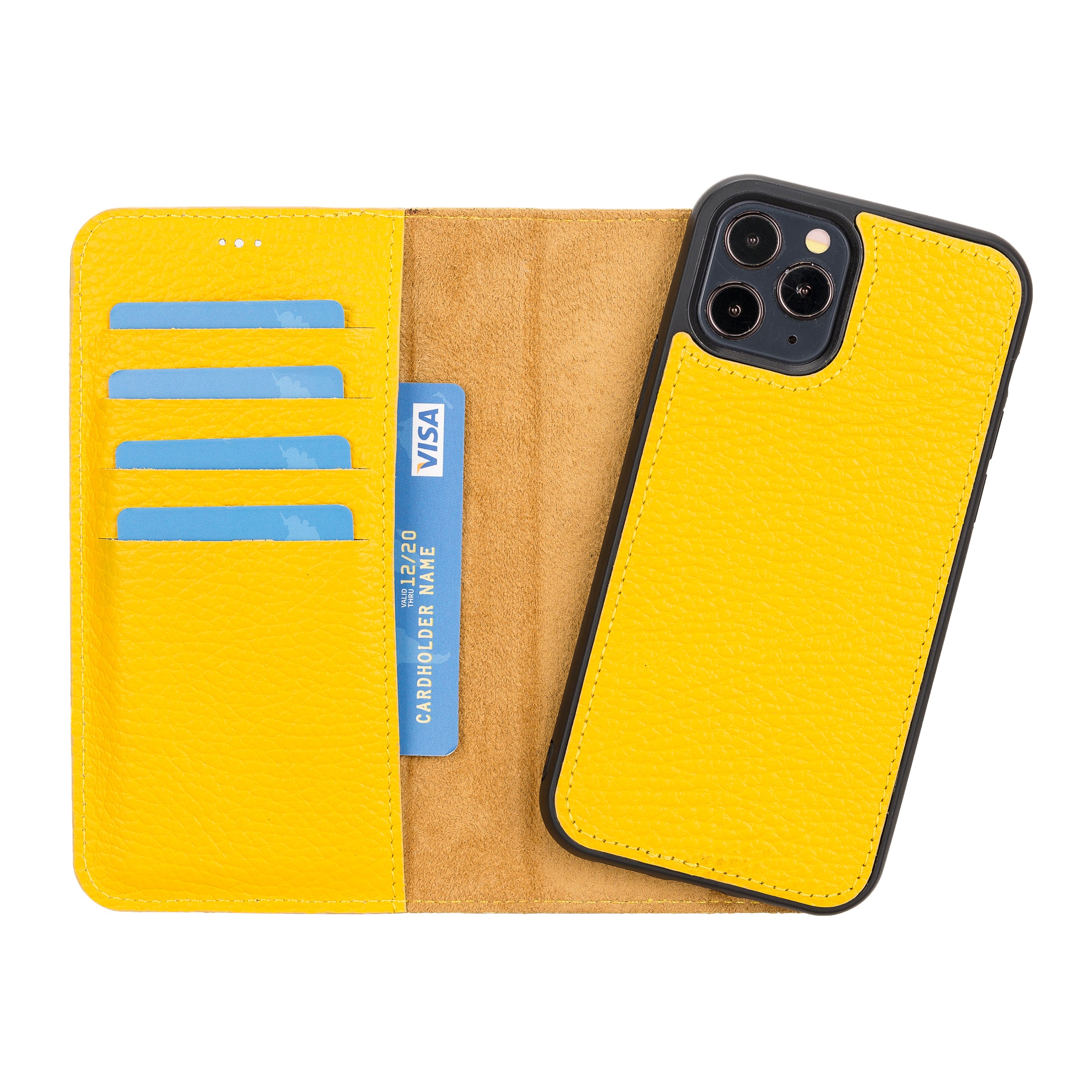 Magic Magnetic Detachable Leather Wallet Case for iPhone 12 Pro (6.1") - YELLOW - saracleather