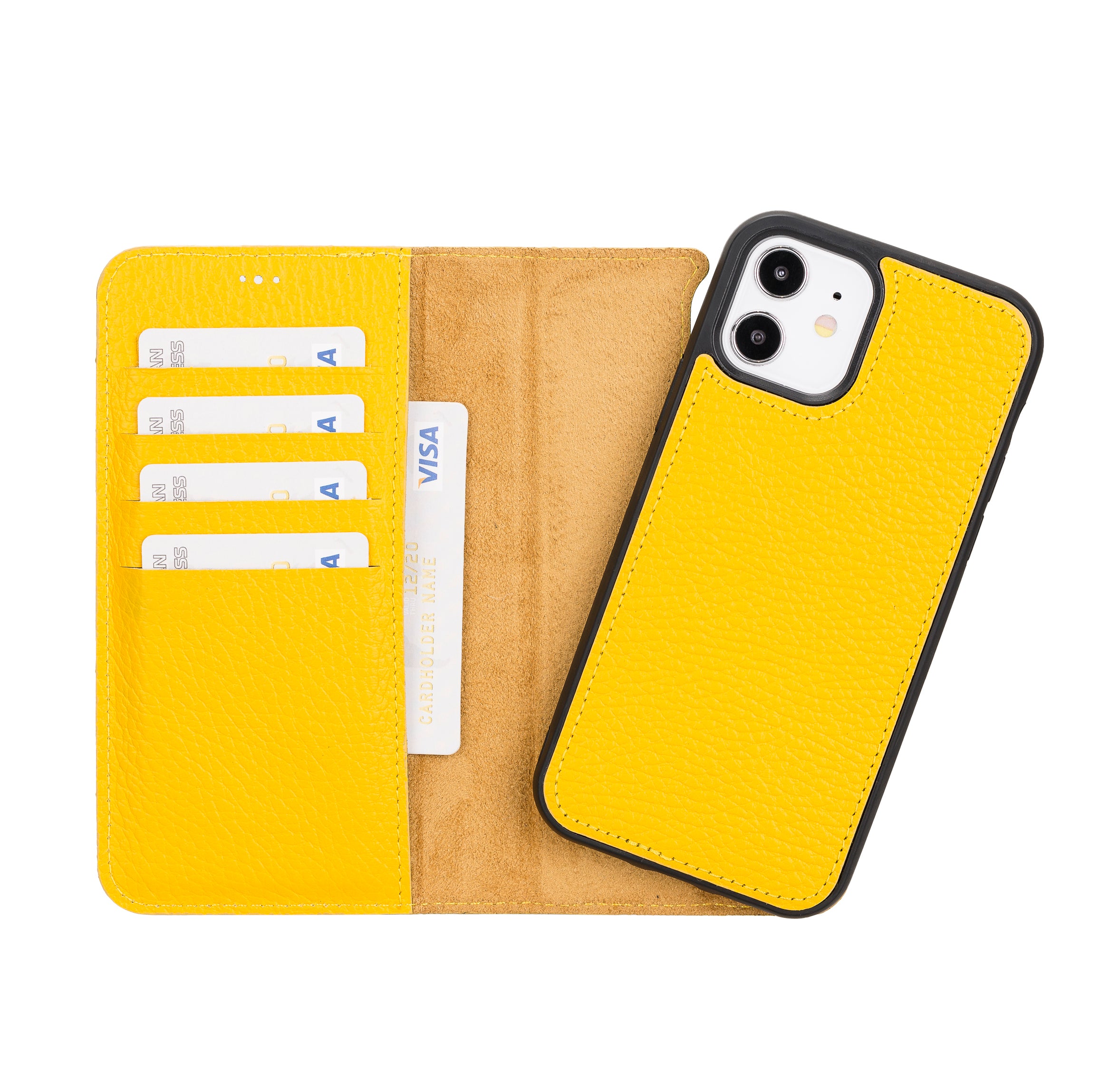 Magic Magnetic Detachable Leather Wallet Case for iPhone 12 (6.1") - YELLOW - saracleather