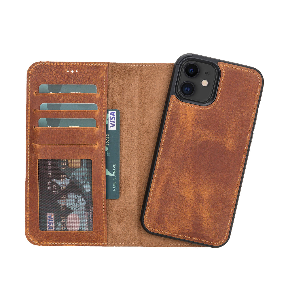 Liluri Magnetic Detachable Leather Wallet Case for iPhone 12 (6.1") - TAN - saracleather