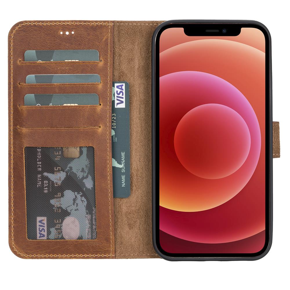 Liluri Magnetic Detachable Leather Wallet Case for iPhone 12 Pro (6.1") - TAN - saracleather