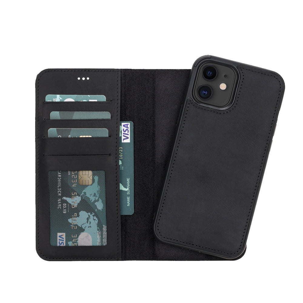 Liluri Magnetic Detachable Leather Wallet Case for iPhone 12 (6.1") - BLACK - saracleather