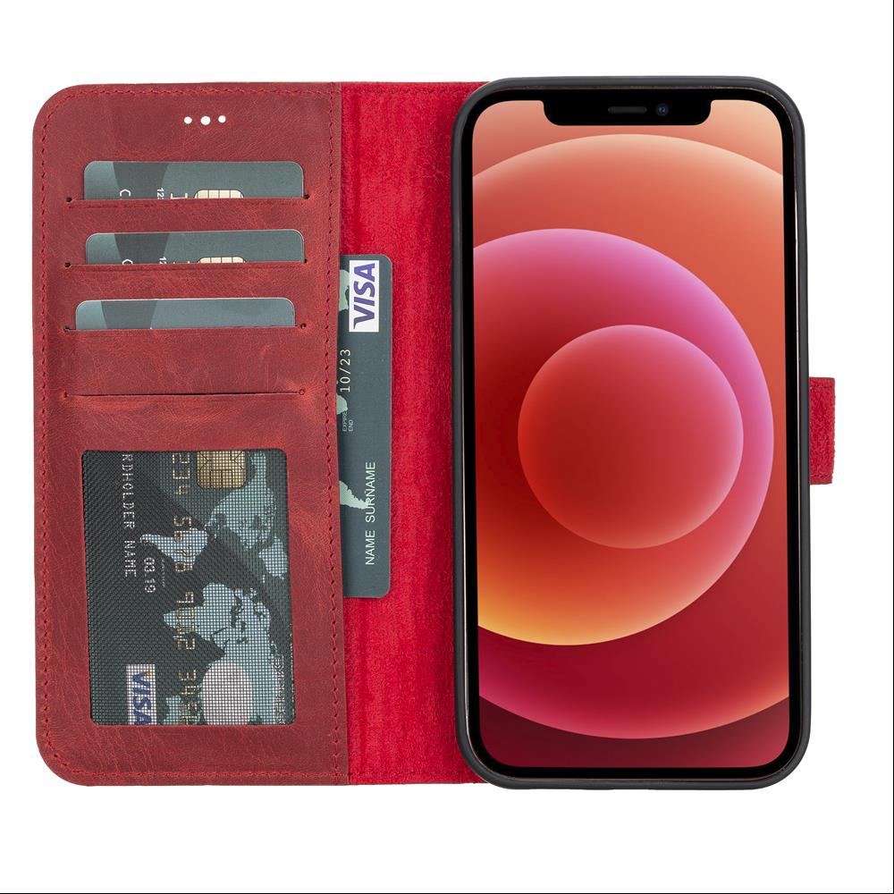 Liluri Magnetic Detachable Leather Wallet Case for iPhone 12 Pro (6.1") - RED - saracleather