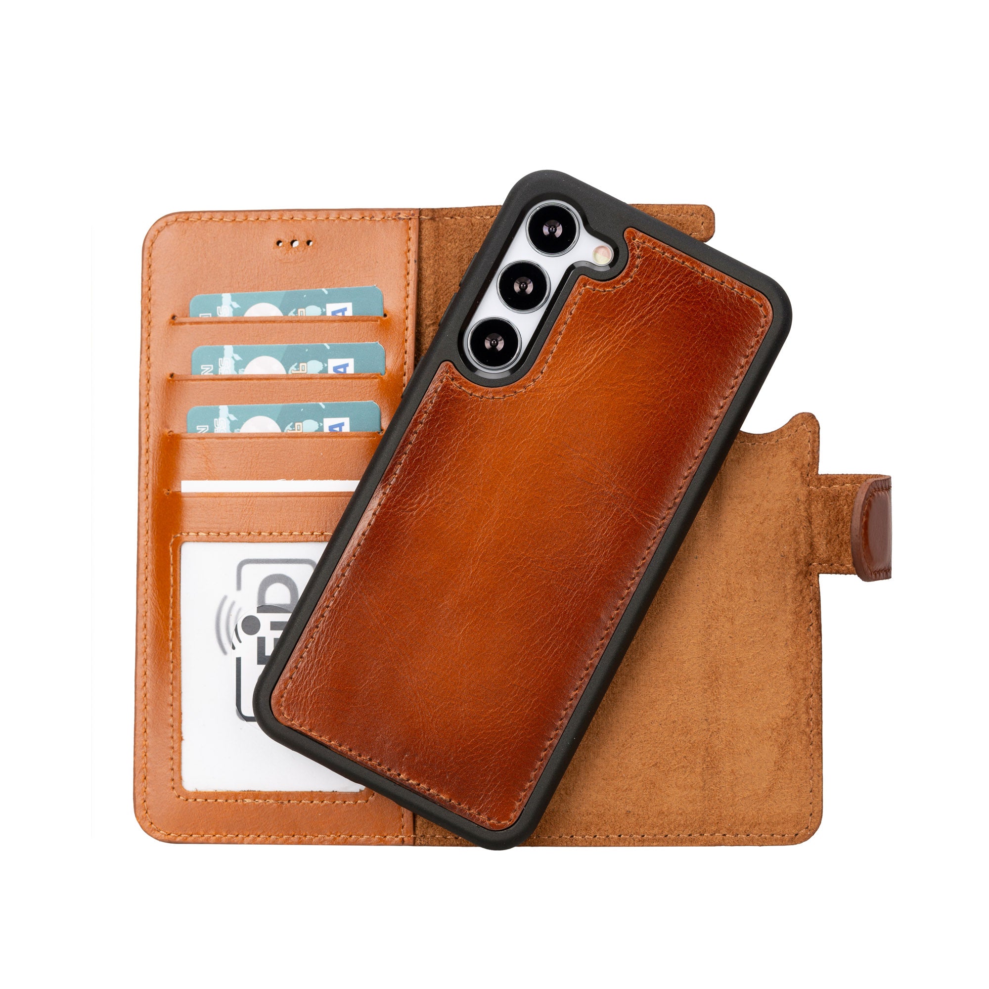 Magic Magnetic Detachable Leather RFID Blocker Wallet Case for Samsung Galaxy S23 (6.1") - EFFECT BROWN