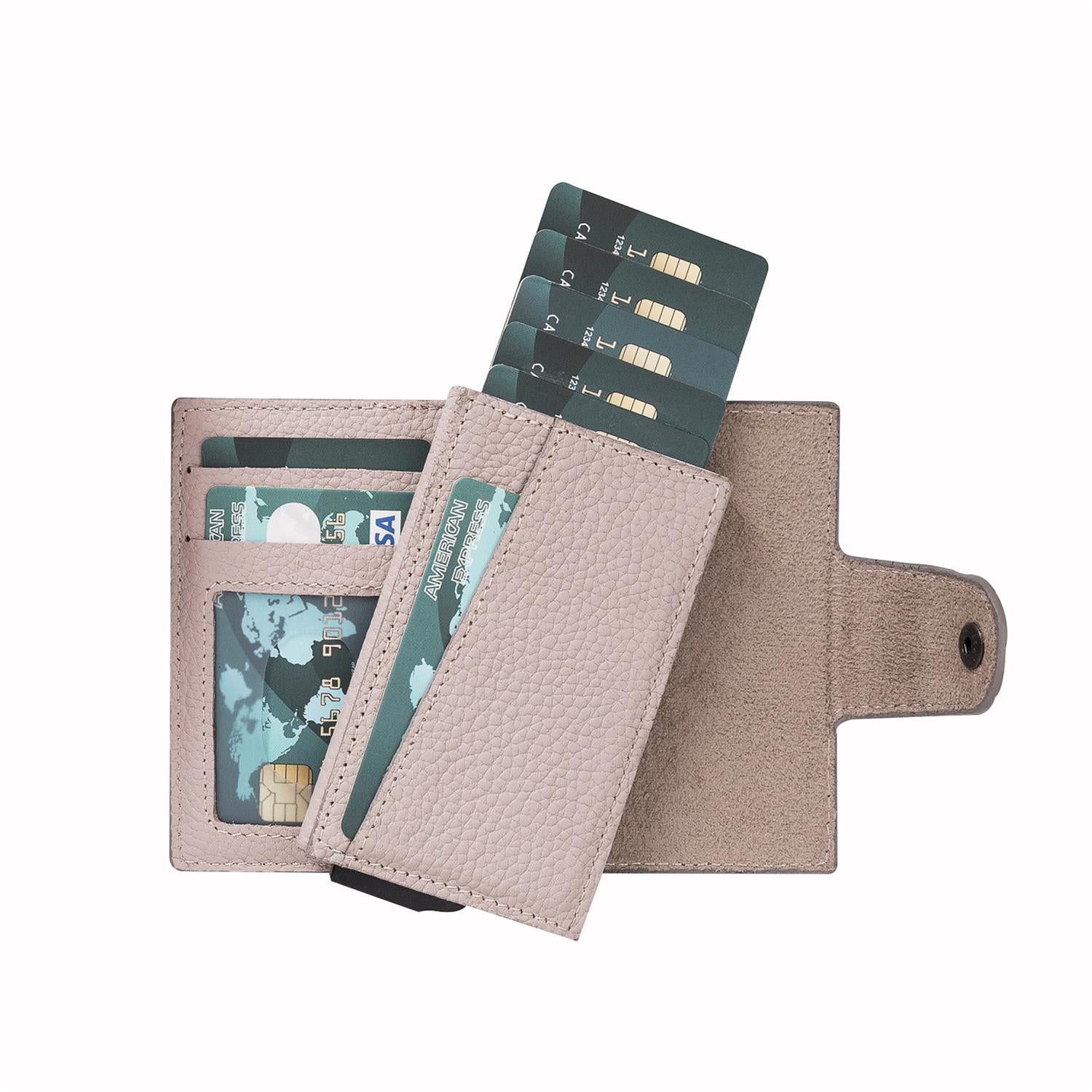 Mondello RFID Blocker Mechanism Pop Up Leather Wallet - GRAY - saracleather