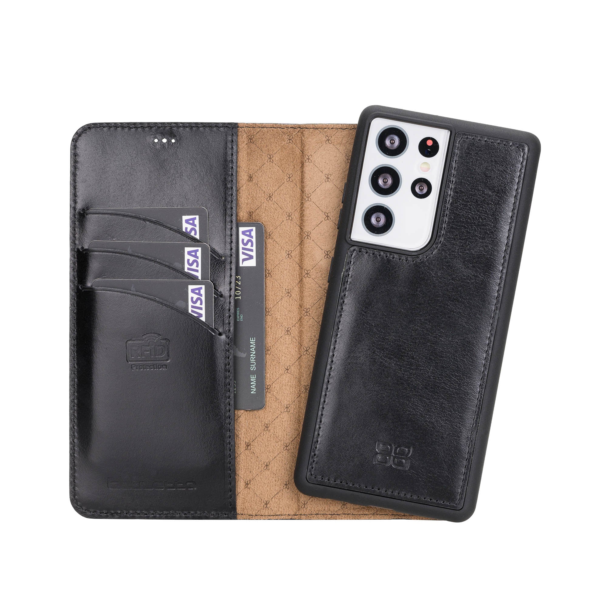Magic Magnetic Detachable Leather Wallet Case with RFID for Samsung Galaxy S21 Ultra 5G (6.8") - BLACK - saracleather