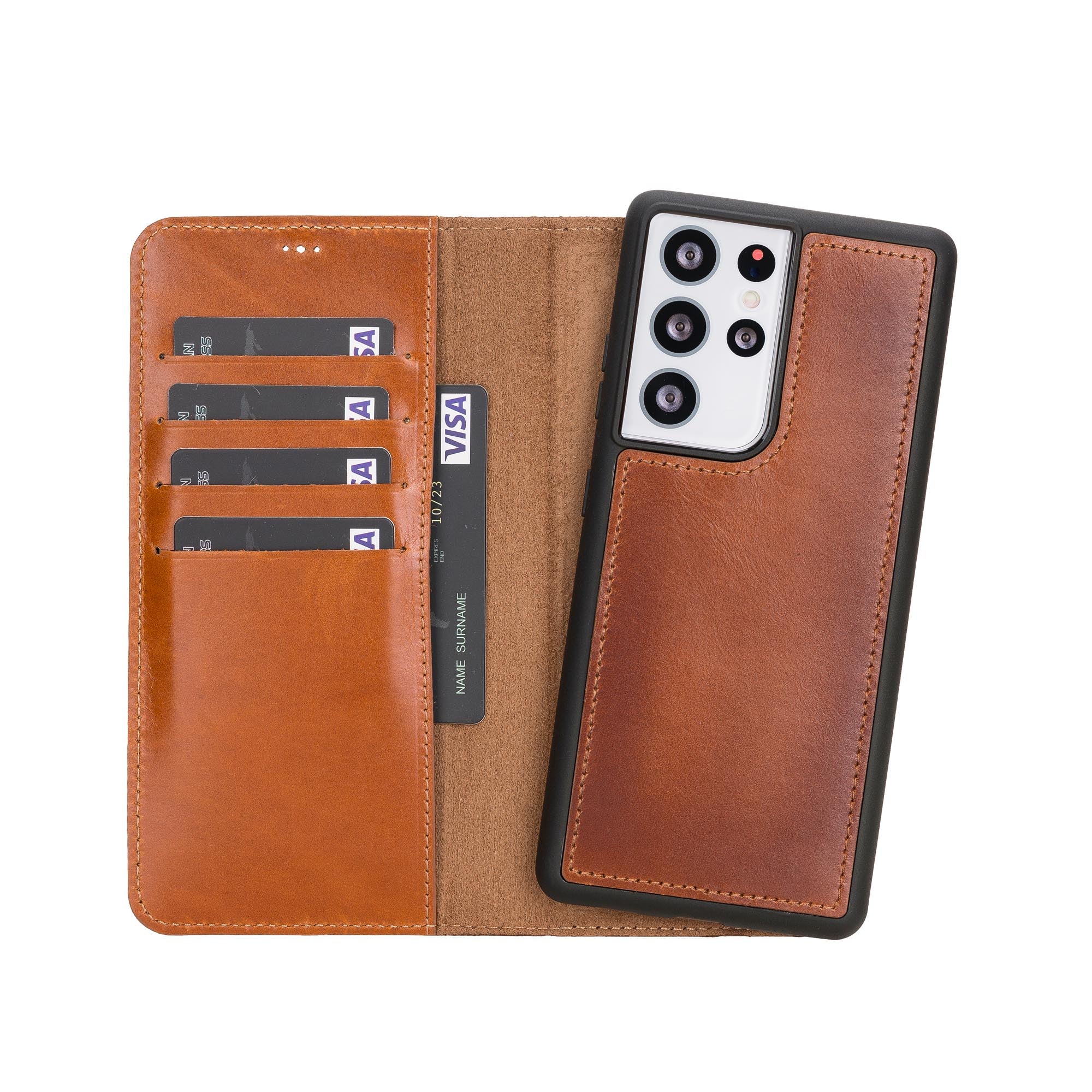 Magic Magnetic Detachable Leather Wallet Case for Samsung Galaxy S21 Ultra 5G (6.8") - EFFECT BROWN - saracleather