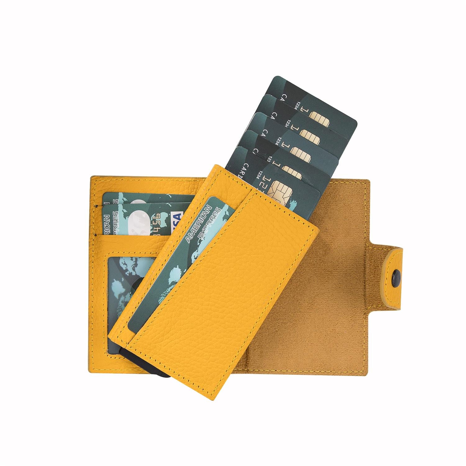Mondello RFID Blocker Mechanism Pop Up Leather Wallet - YELLOW - saracleather