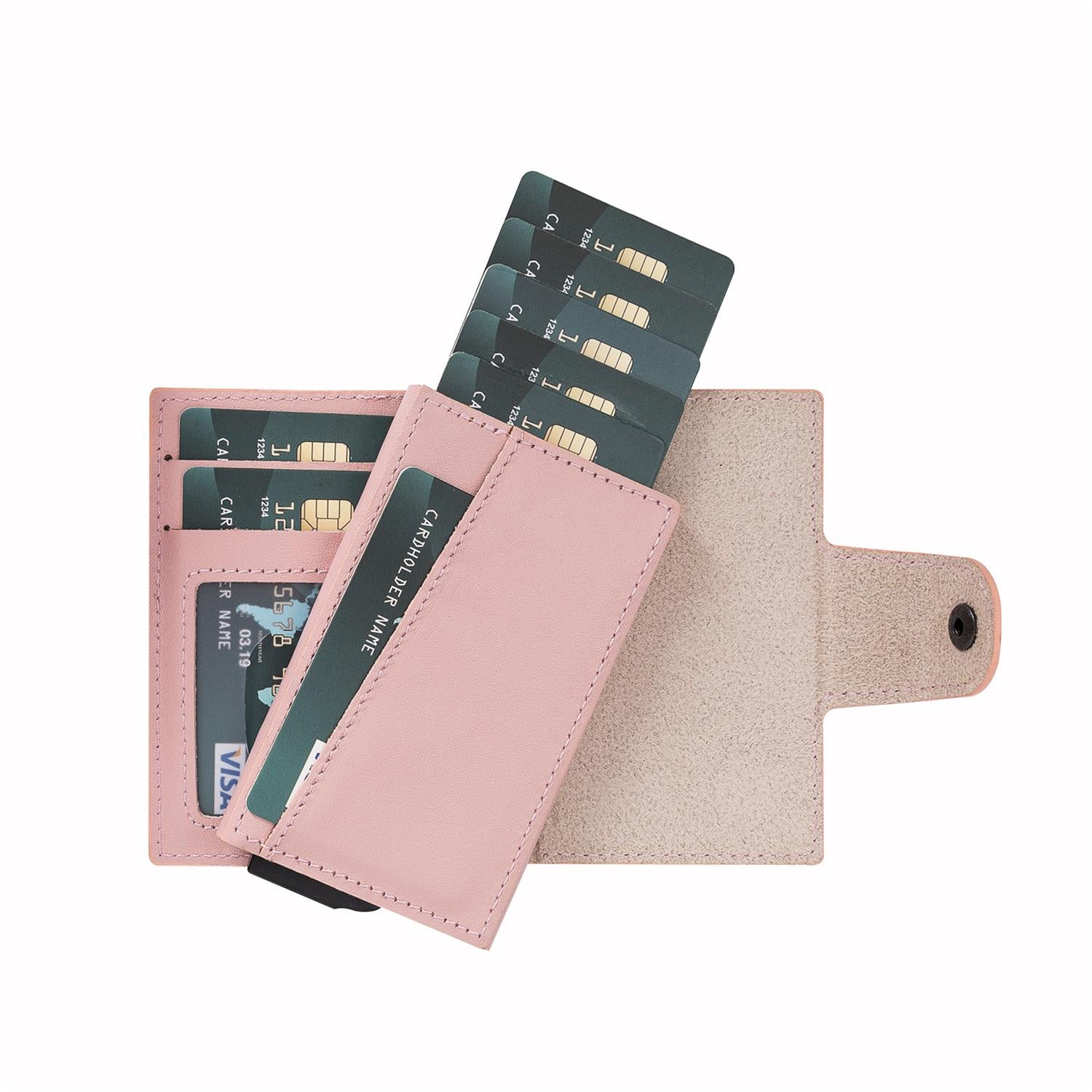 Mondello RFID Blocker Mechanism Pop Up Leather Wallet - PINK - saracleather