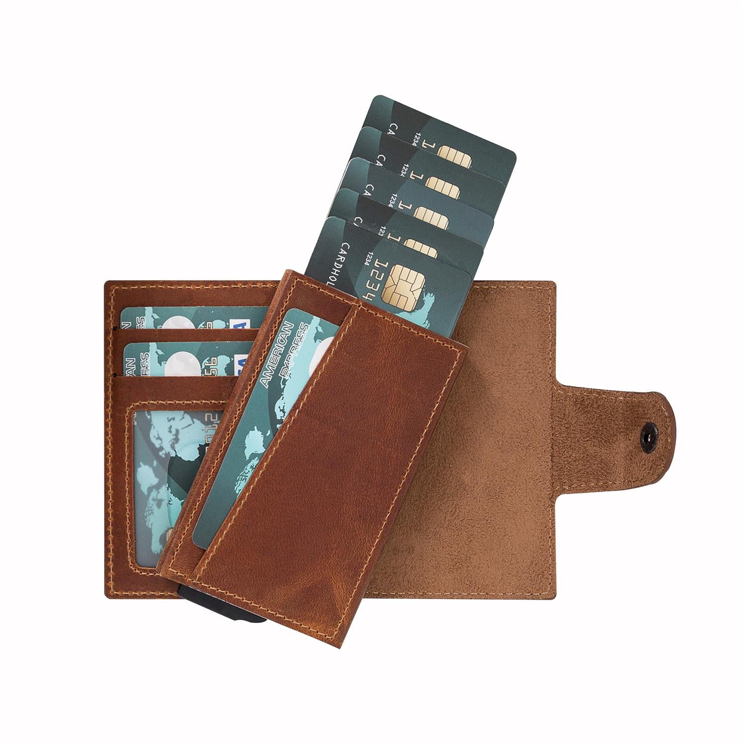 Mondello RFID Blocker Mechanism Pop Up Leather Wallet - TAN - saracleather