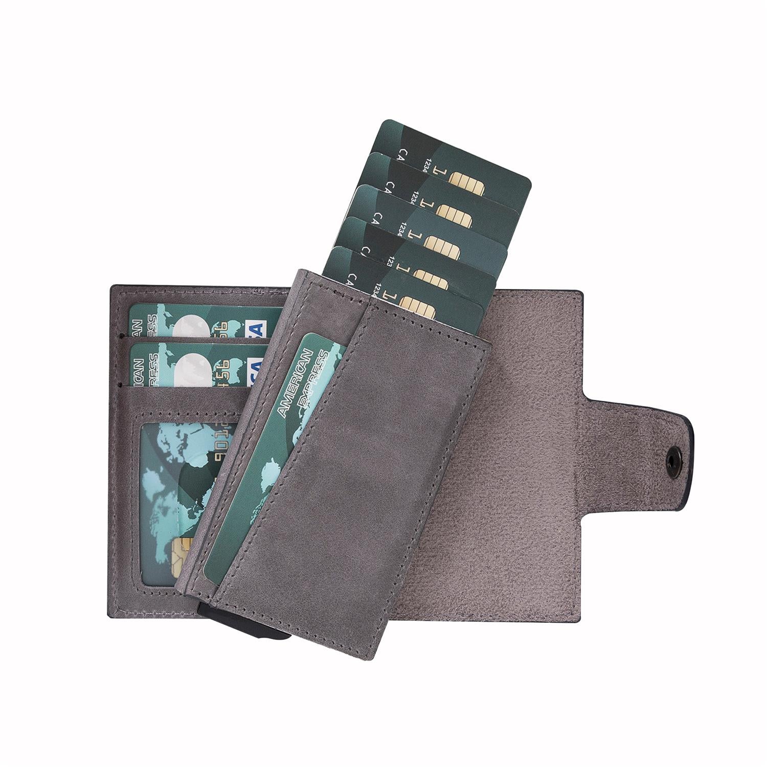 Mondello RFID Blocker Mechanism Pop Up Leather Wallet - EFFECT GRAY - saracleather