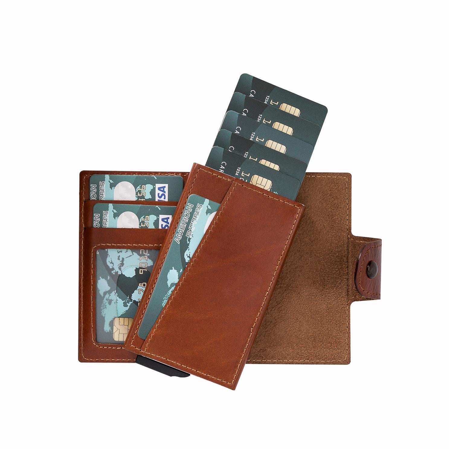 Mondello RFID Blocker Mechanism Pop Up Leather Wallet - EFFECT BROWN - saracleather